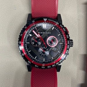 Mens Burberry Sport Chronograph Watch - Red Silicon Band